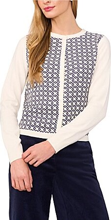 Ted Baker Printed Knit Crew Neck Long Sleeve Cardigan