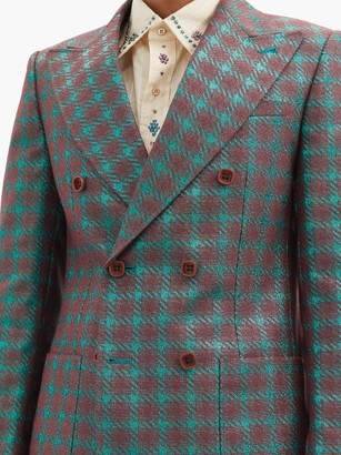 Gucci Double-breasted Check Cotton-blend Blazer - Green