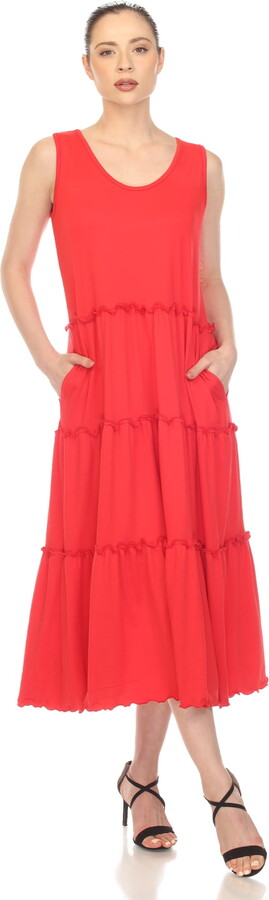 White Mark Fashion White Mark Women’s Scoop Neck Tiered Midi Dress