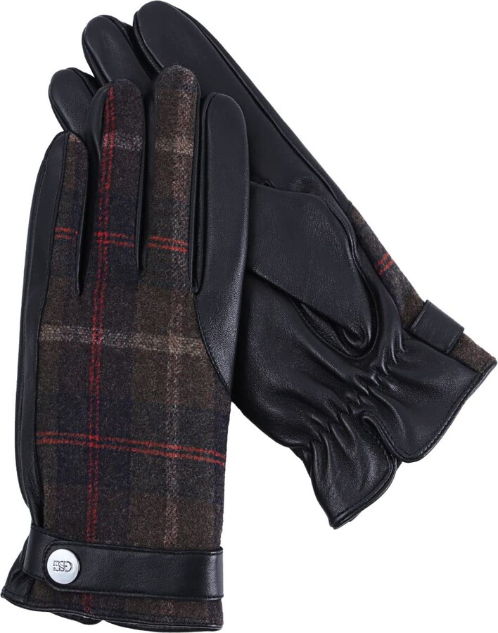GSG SINCE 1998 GSG Mens Harris Tweed Genuine Leather Gloves 100