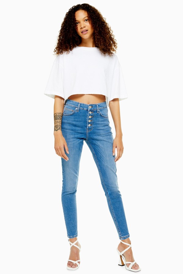 Topshop PETITE Mid Stone Button Fly Jamie Jeans - ShopStyle