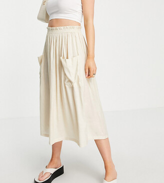ASOS Petite DESIGN Petite midi skirt with pocket detail in sand