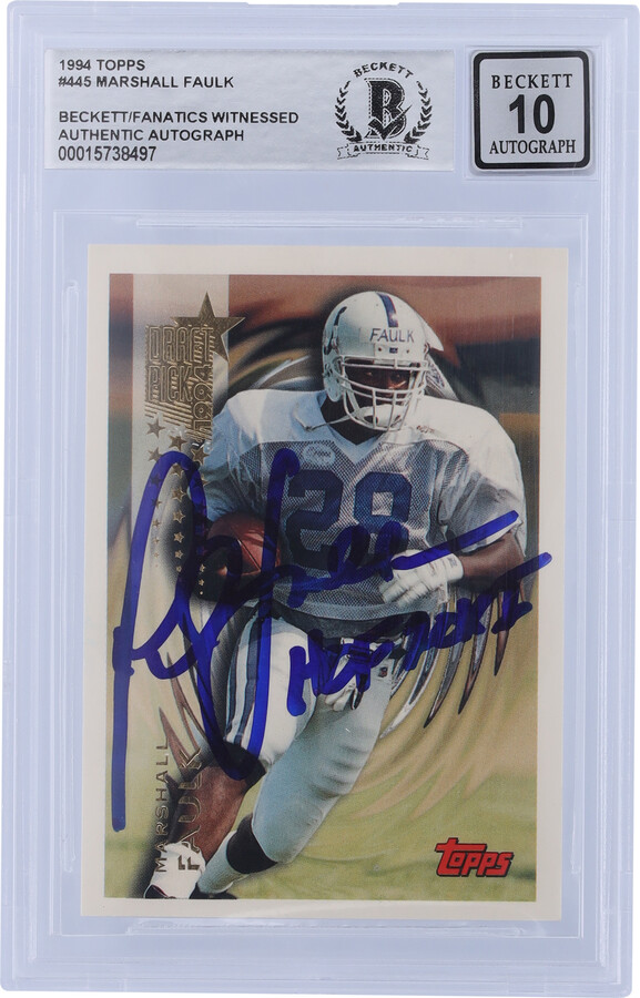 Marshall Faulk Indianapolis Colts Autographed 1994 Topps #445 Beckett Fanatics Witnessed Authenticated 10 Rookie Card with "HOF 20XI" Inscription