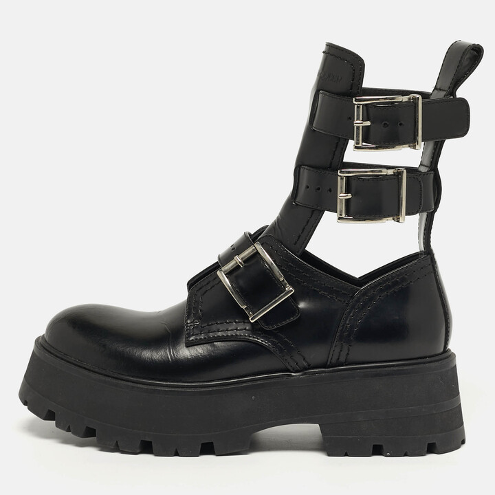 Alexander McQueen Size 37.5 Black Leather Ankle Length Boots