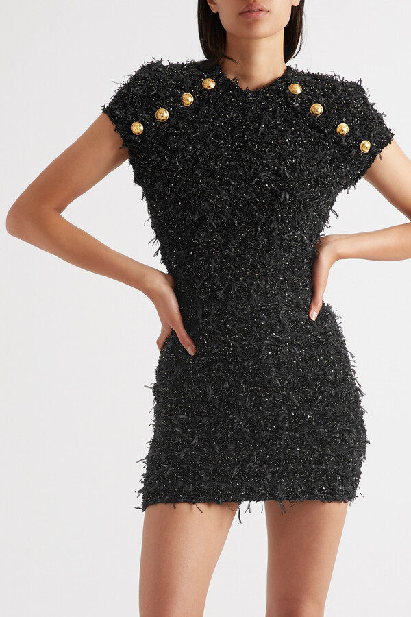 Balmain Button-embellished Metallic Bouclé-tweed Mini Dress - Black -  ShopStyle