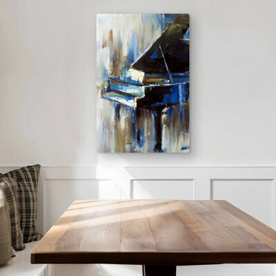 Lark Manor Abstract Grand Piano - Blue Metal Print for Home Decor