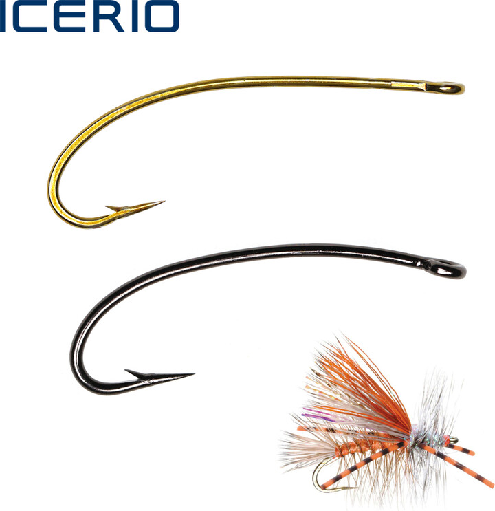 ICERIO 100PCS 3X Long Shank Curve Fishing Fly Hook Stonefly Nymphs Stimulator Attractor Dry Fly Barbed Hooks