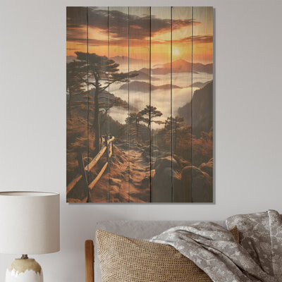 Winston Porter Mountain Forest Sunset Silhouette II - Landscape Mountains On Wood Print