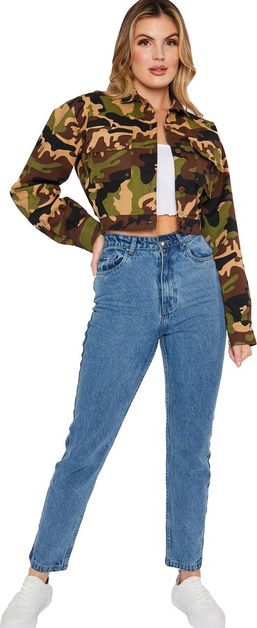 camo cropped denim jacket