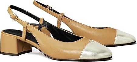 Tory Burch Cap-Toe Slingback 45mm Women's Shoes Ginger Shortbread/Spark Gold : 10 M, Leather