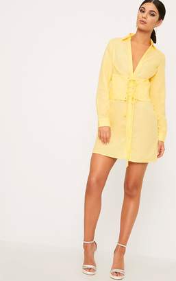 PrettyLittleThing Willow White Corset Lace Up Open Shirt Dress