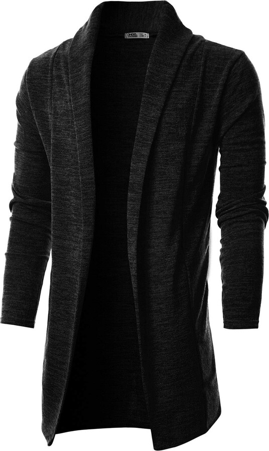 Ohoo Mens Long Sleeve Draped Lightweight Open Front Shawl Collar