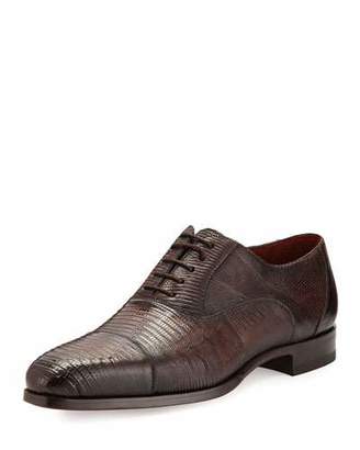 Magnanni Lizard Cap-Toe Oxford Shoe, Medium Brown