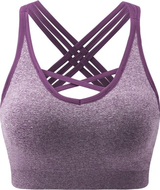 ANGOOL Padded Sports Bra Wirefree Mid Impact Yoga Bras Unique Cross Back  Strappy for Gym Yoga Purple - ShopStyle