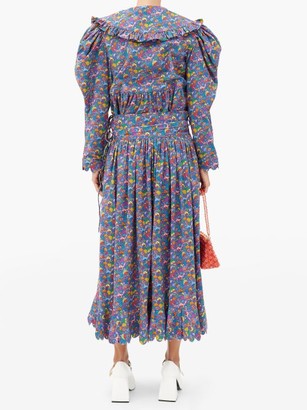 Horror Vacui Lydia Mushroom-print Cotton Midi Skirt - Blue Multi