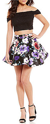 B. Darlin Glitter Lace Off-The-Shoulder Top To Floral Skirt Two-Piece Dress