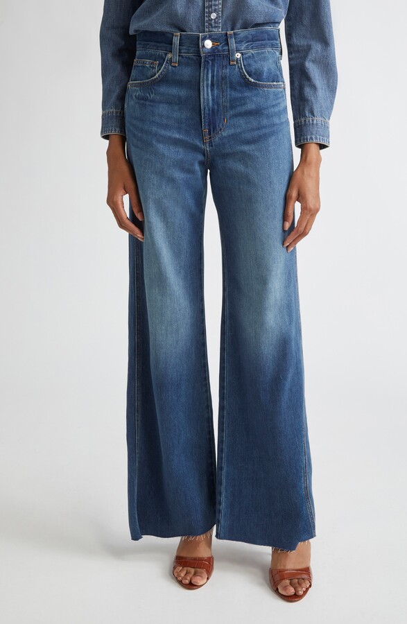 Veronica Beard Kasey Raw Hem Mid Rise Wide Leg Jeans