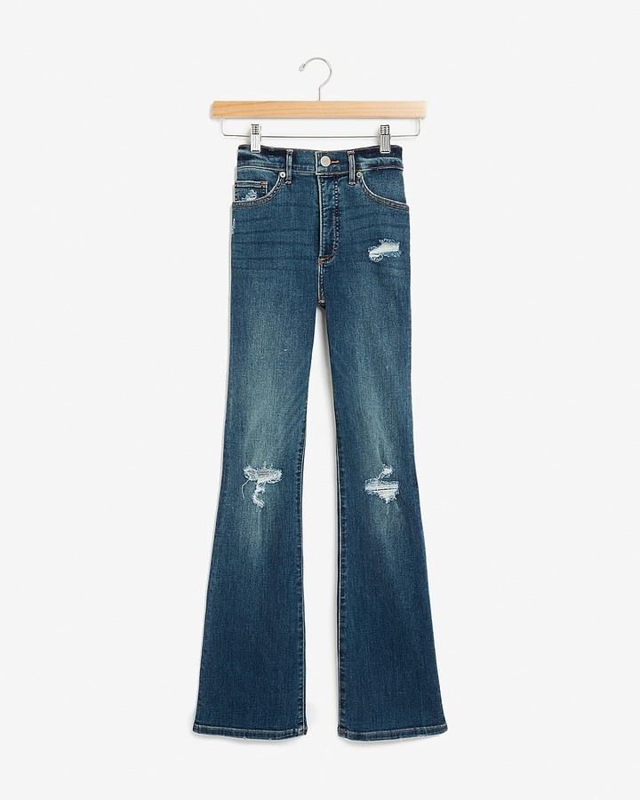 Express High Waisted Denim Perfect Ripped Bootcut Jeans - ShopStyle