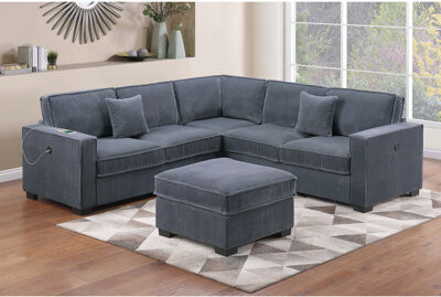 Latitude Run Modern Style 4Pc Sectional Set Right Arm And Left Arm Loveseat USB Port Plastic Legs Cocktail Ottoman Matching Two Pillows Primary Living Room