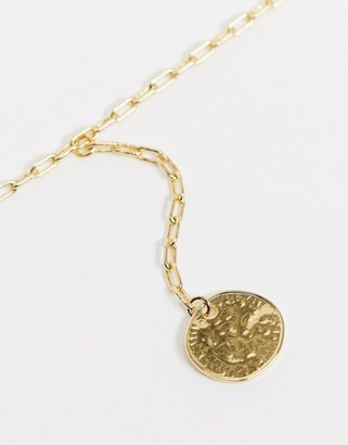 Orelia lariat necklace with coin pendant in gold plate