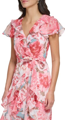 Eliza J Women's Floral-Print Chiffon Asymmetrical-Ruffled Faux-Wrap Maxi Dress