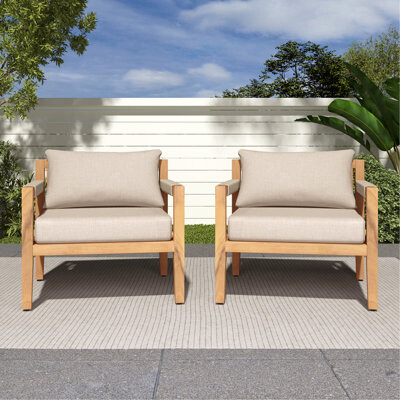 East Urban Home Acacia Wood & Beige Rope Outdoor Leisure Chair – Spacious Comfortable & Versatile For Any Patio MP2