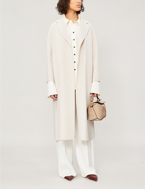 Womens Sand White Esturia Wool Coat 2