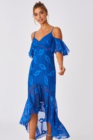 Thumbnail for your product : Little Mistress Lela Cerulean Blue Textured Leaf Cold-Shoulder Maxi Dress