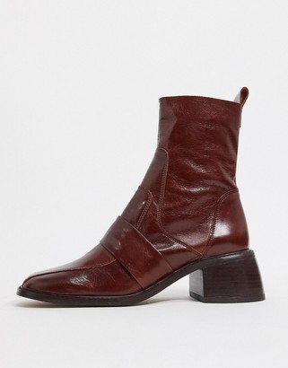 ASOS DESIGN Almond premium leather boots in brown