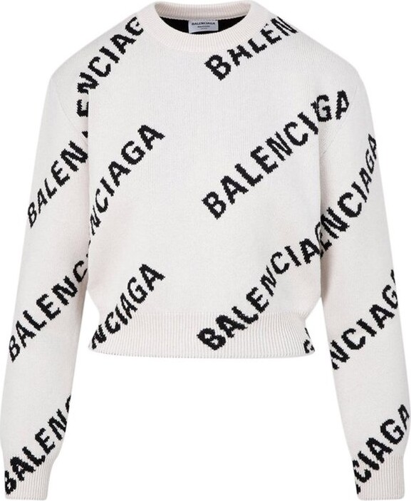 Balenciaga Allover Logo Crewneck Knit Sweater - ShopStyle