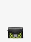michael michael kors whitney small checkerboard logo leather chain wallet