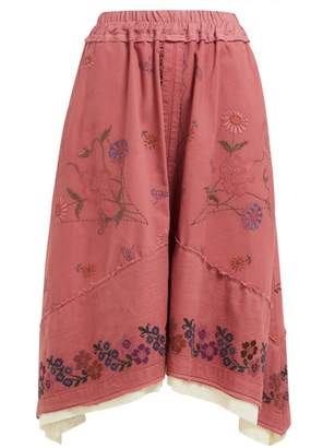By Walid Solange Floral-embroidered Linen Skirt - Womens - Pink