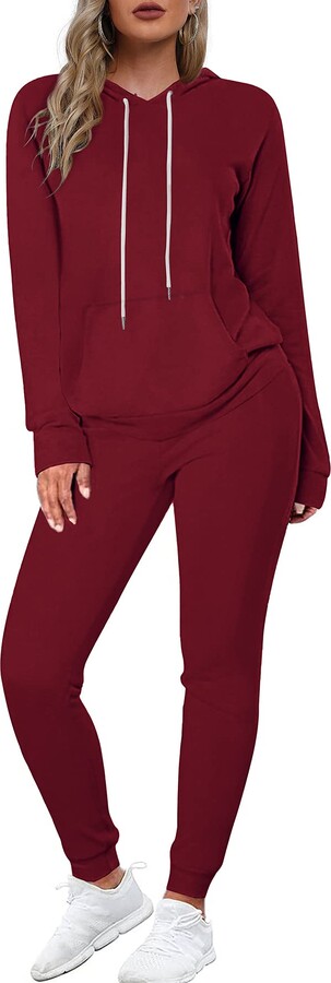WIHOLL Two Piece Outfits for Women Hoodie Sweatsuit Set Sweatpants Burgendy  Red S - ShopStyle Activewear Pants