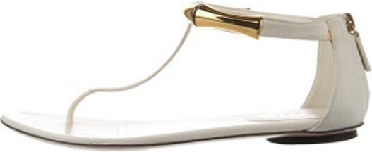 Gucci Leather T-Strap Sandals Gold & White Bamboo Accent Exposed Zip Closure at Sides Includes Dust Bag Unfortunately, due to restrictions, this item may not be eligible for shipping in all areas.