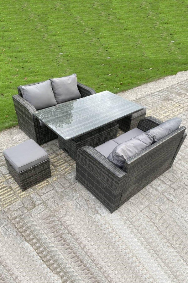 Fimous Rattan Garden Furniture Sofa Set Dining Table Height Adjustable