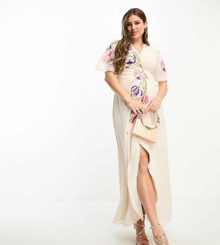 Hope Ivy Maternity embroidered floral maxi dress in ivory