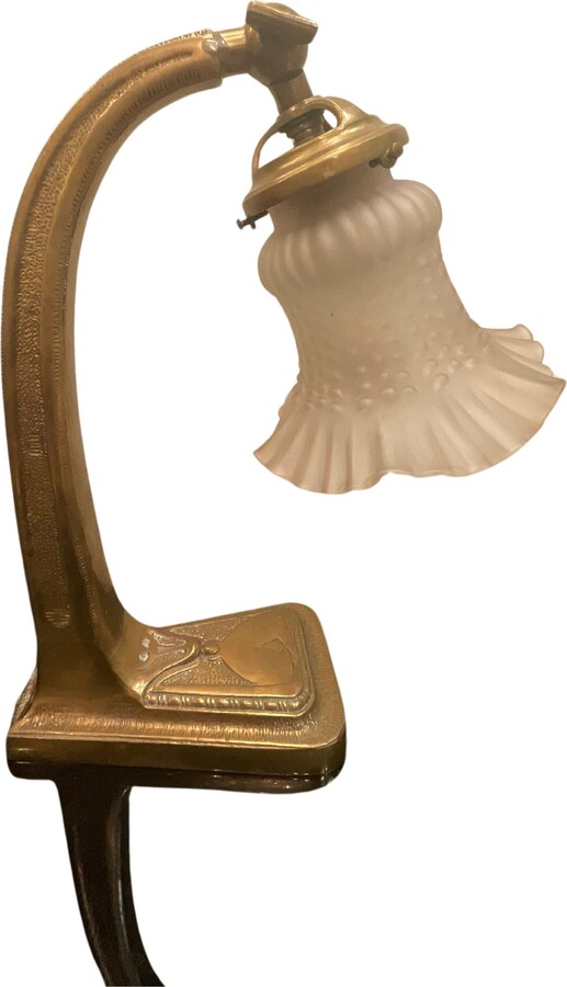 Liberty Bureau Sole Makers Lampada Da Tavolo Liberty - Bronzo E Vetro - Italia 1925