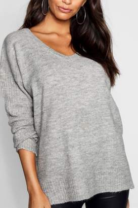 boohoo V Neck Slouch Sweater With Ribbed Sleeves