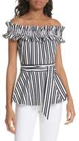 Thumbnail for your product : Kate Spade candy stripe off the shoulder ruffle stretch cotton top