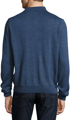 Neiman Marcus Long-Sleeve Polo Sweater, Blue