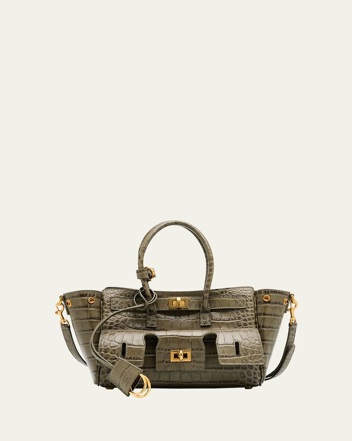Balenciaga Bel Air Mini Croc-Embossed Leather Crossbody Bag
