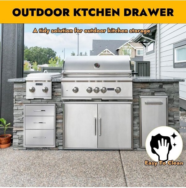 TROPOW OutdoorKitchenDrawers17x24InchStainlessSteelBBQDrawerFlushMountBuilt-In3-DrawerforOutdoorKitchenIsland&BBQIslandsSilent