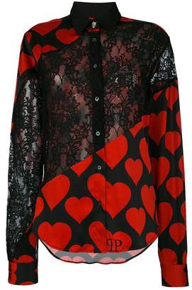 Philipp Plein heart lace panel shirt