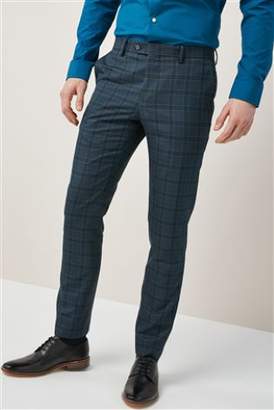 Next Mens Teal Check Skinny Fit Suit: Trousers