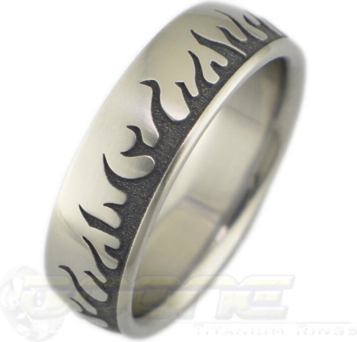 Etsy Titanium Ring Engraved With Flames