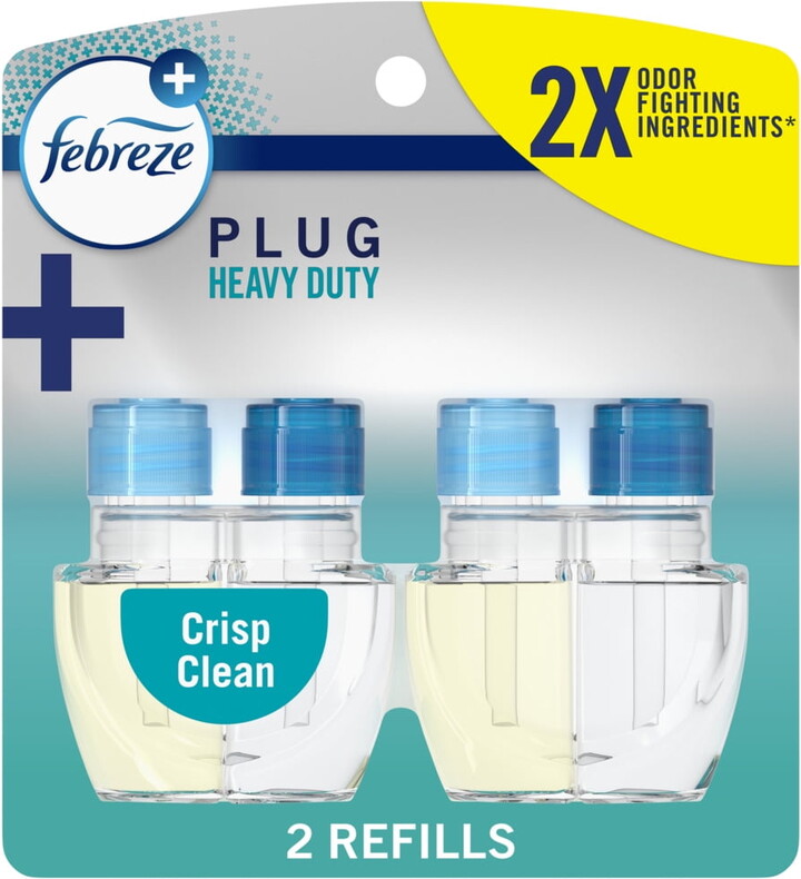 Febreze Plug In Air Freshener, Odor-Fighting Scented Oil Refill, Heavy Duty Crisp Clean, 2 Refills