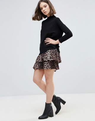 Ichi Tiered Leopard Print Skirt