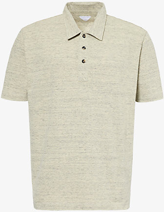 Bottega Veneta Mens Chick Melange Brand-Embroidery Short-Sleeves Relaxed-Fit Cotton-Piqué Polo Shirt Xl