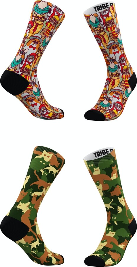 TRIBE SOCKS Men's and Women's Hipster Cat-Moflage Socks, Set of 2