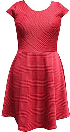 Ava & Yelly Ava Yelly Big Girls Plaid Double Knit Cap Sleeve Lace-Up Back Fit-and-Flare Dress